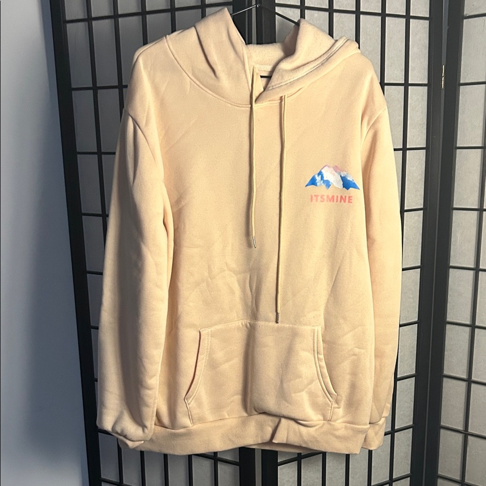 Mine Cream Hoodie with Blue and Pink Accents